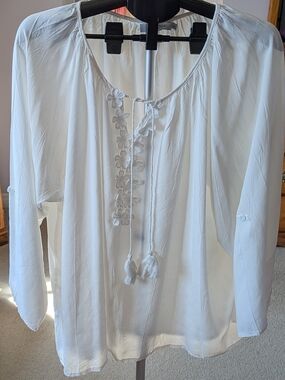 MISSLOOK White Boho Peasant Blouse with Floral Embroidery